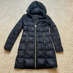 Michael Kors Black Packable Down Puffer Parka Coat Jacket Black and Gold size XS